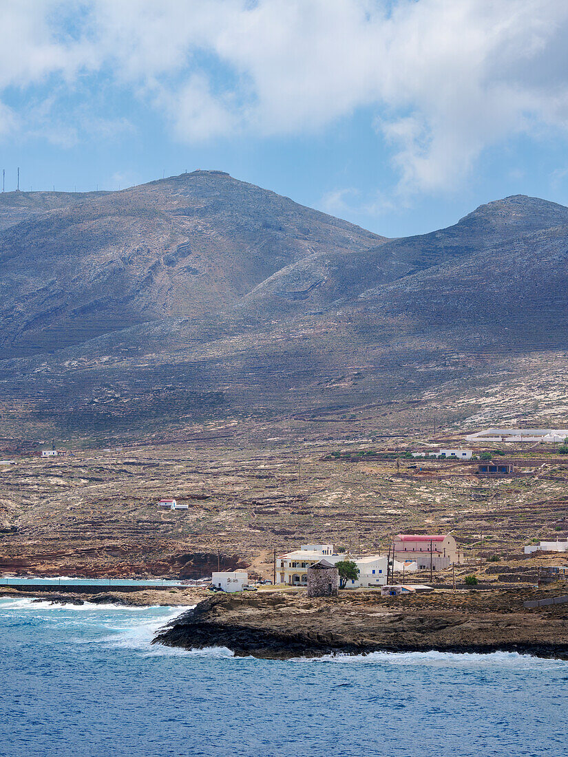 Windmühle an der Küste bei Fri, Insel Kasos, Dodekanes, Griechische Inseln, Griechenland, Europa