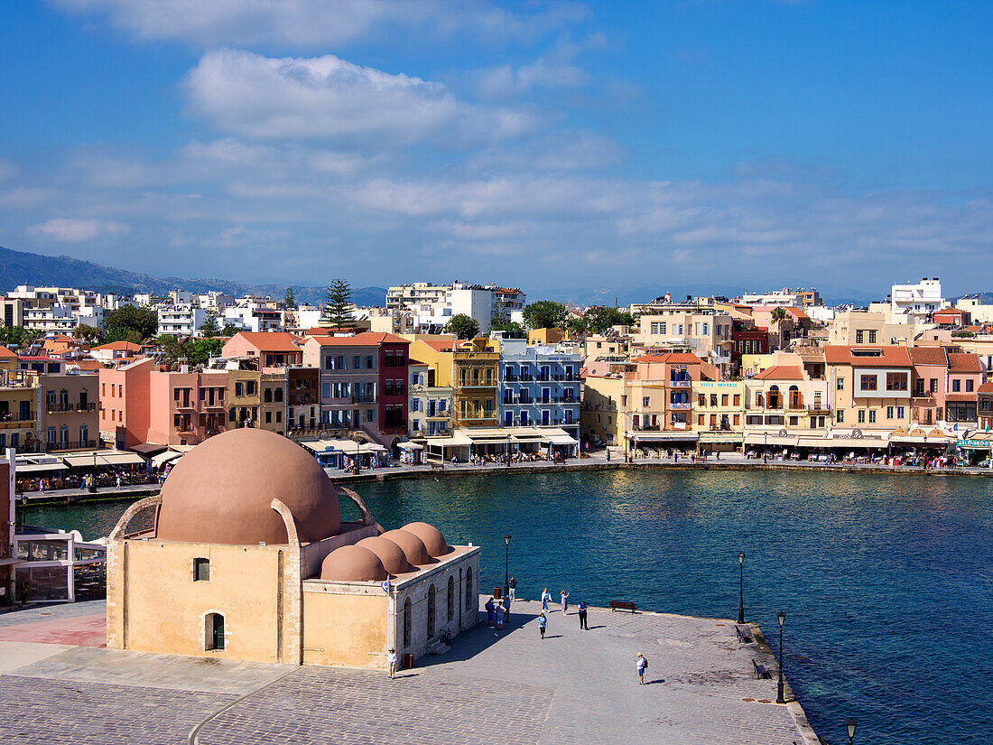 Kucuk Hasan Mosque, elevated view, City of Chania, Crete, Greek Islands, Greece, Europe