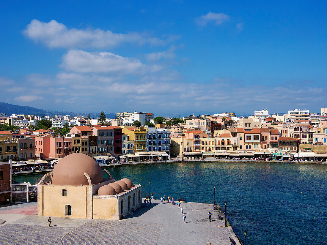 Kucuk Hasan Mosque, elevated view, City of Chania, Crete, Greek Islands, Greece, Europe