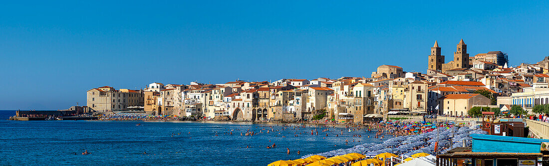 Panoramic view of Cefalu, Province of Palermo, Sicily, Italy, Mediterranean, Europe