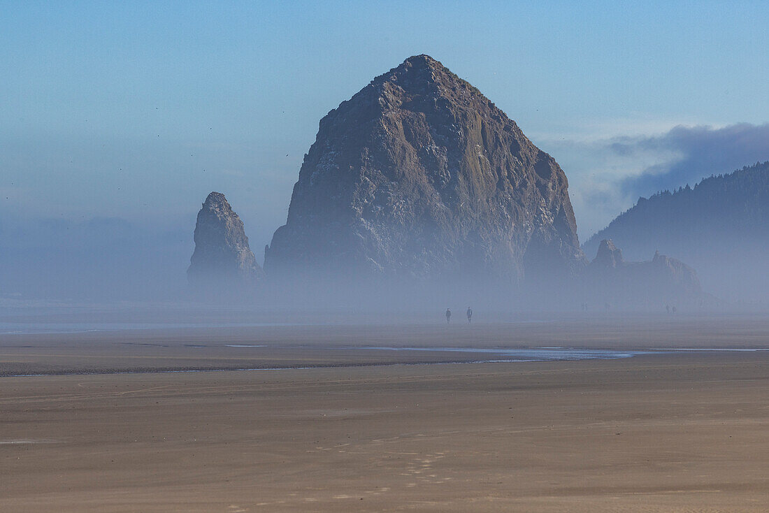 USA, Oregon, Haystack Rock at Cannon Beach in morning mist