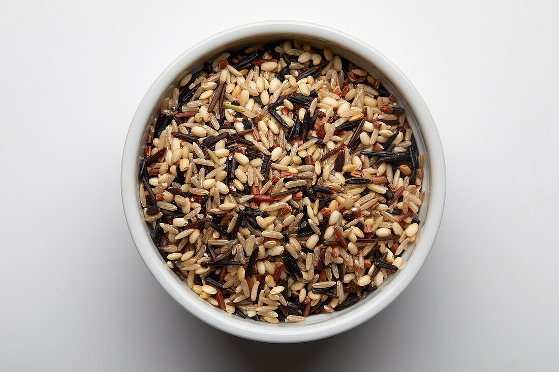 Overhead view of basmati Rice in bowl