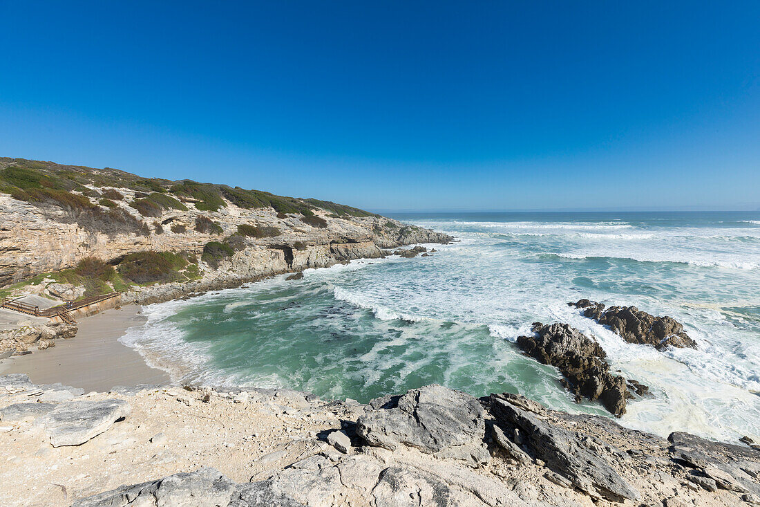 South Africa, Hermanus, Sea and rocky coast in Walker Bay Nature Reserve