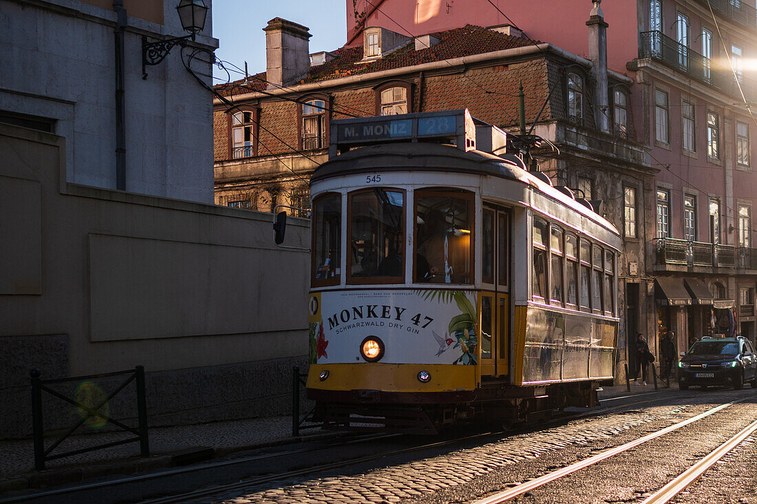 Tram in the streets of Lisbon