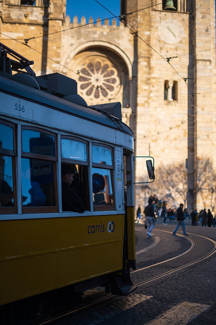 Tram in the streets of Lisbon