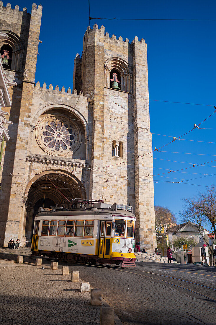 Tram in the streets of Lisbon