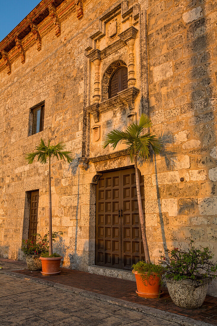 The former Palace of the Governors in old Colonial Santo Domingo, Dominican Republic. It was built about 1512 and was the home of the official governor from Spain. It is now the Museum of Las Casas Reales. UNESCO World Heritage Site of the Colonial City of Santo Domingo.