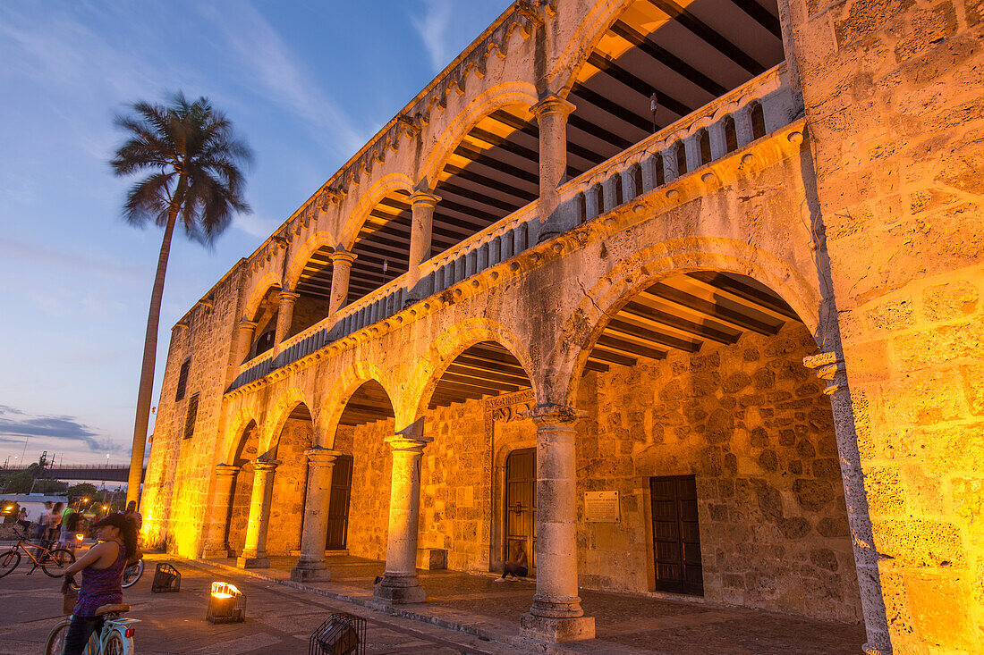 Alcazar de Colon or Columbus Palace in the Spanish Plaza, Colonial City of Santo Domingo, Dominican Republic. Built by governor Diego Columbus between 1510 and 1514. UNESCO World Heritage Site of the Colonial City of Santo Domingo.