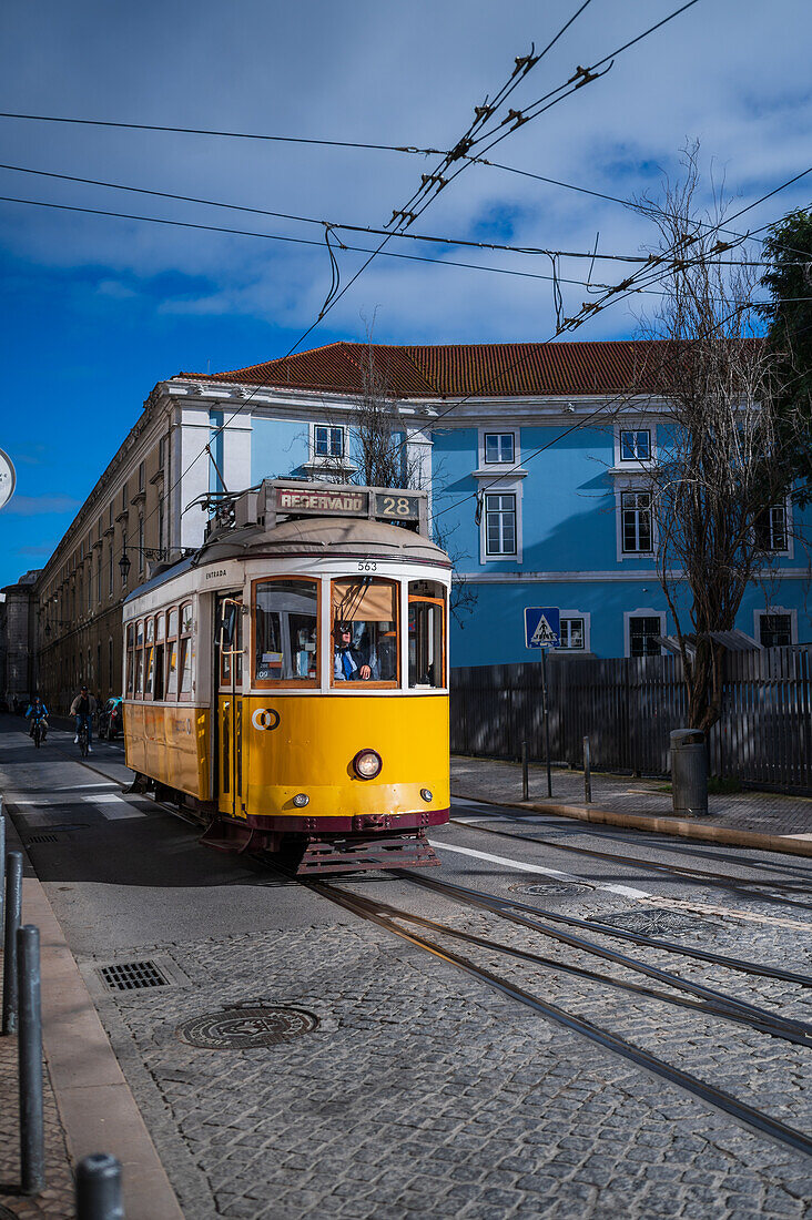 Tram in the streets of Lisbon