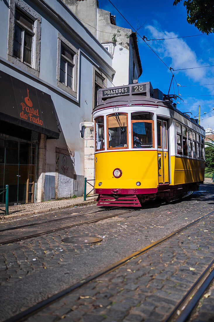 Tram in the streets of Lisbon