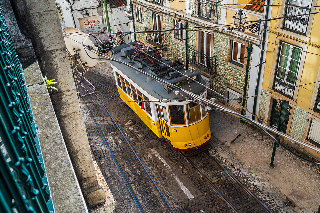 Tram in the streets of Lisbon