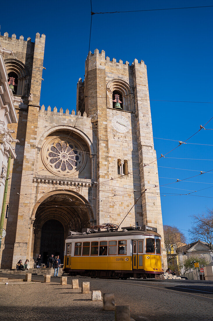 Tram in the streets of Lisbon