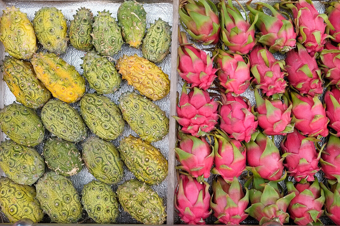 Marrakech, Morocco. Exotic fruits for sale in the medina.