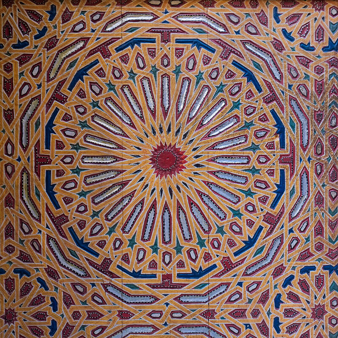 Fes, Morocco. Stunning hand painted door of an old mosque. Design detail