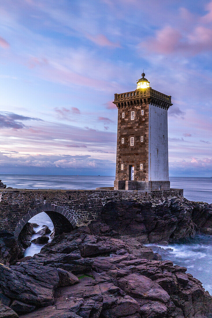 France, Brittany. Sunrise at the Kermorvan Lighthouse