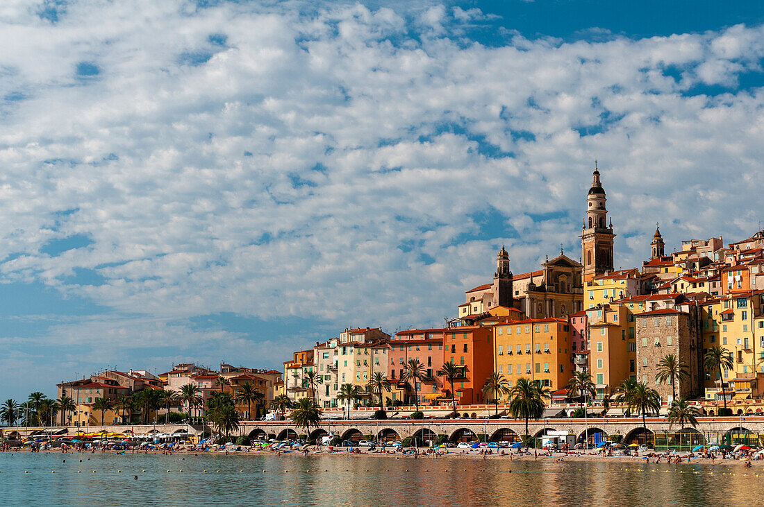 Saint Michel Church and the old town of Menton, Provence Alpes Cote d'Azur, France.