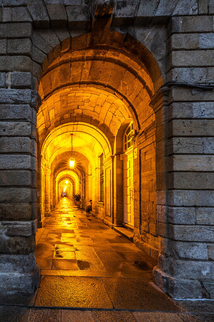 Spain, Galicia. Early morning in Santiago de Compostela