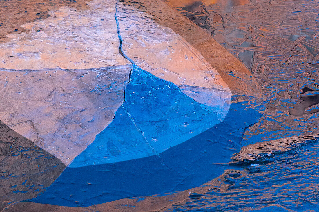 USA, Utah. Ice formations on the Colorado River near Moab.