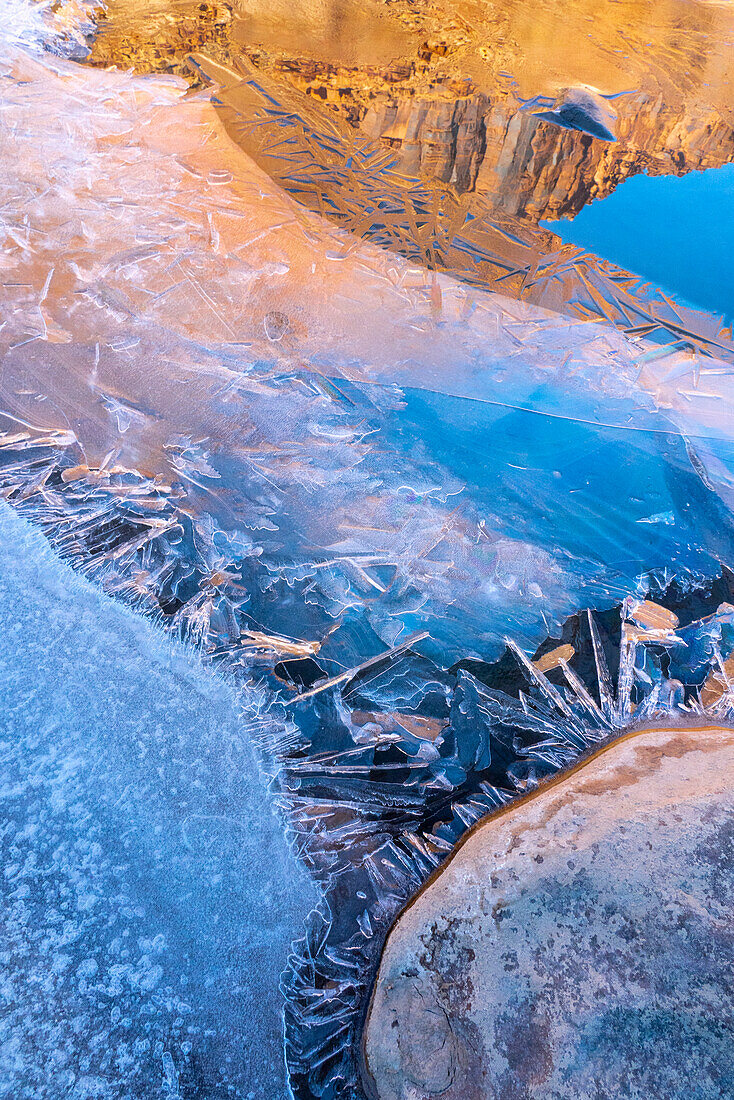 USA, Utah. Ice formations on the Colorado River near Moab.