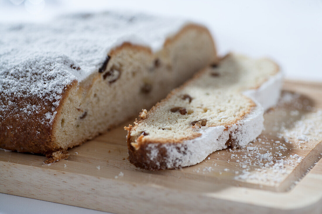 Christmas stollen with icing sugar