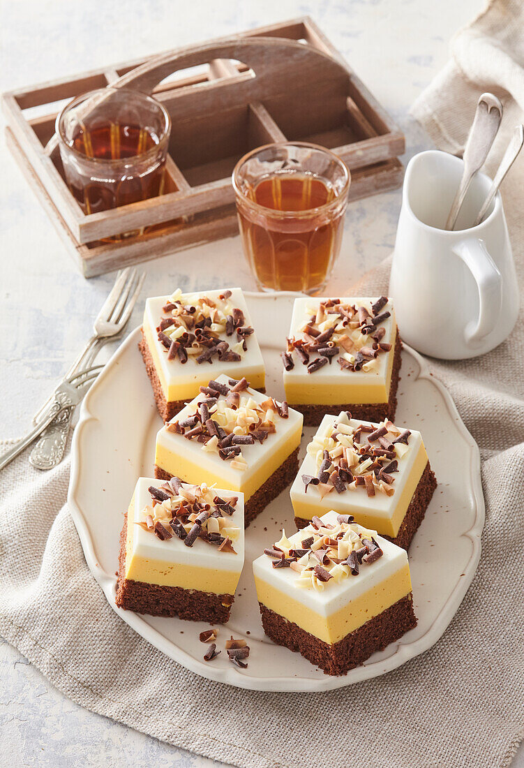 Three-coloured chocolate cream slices