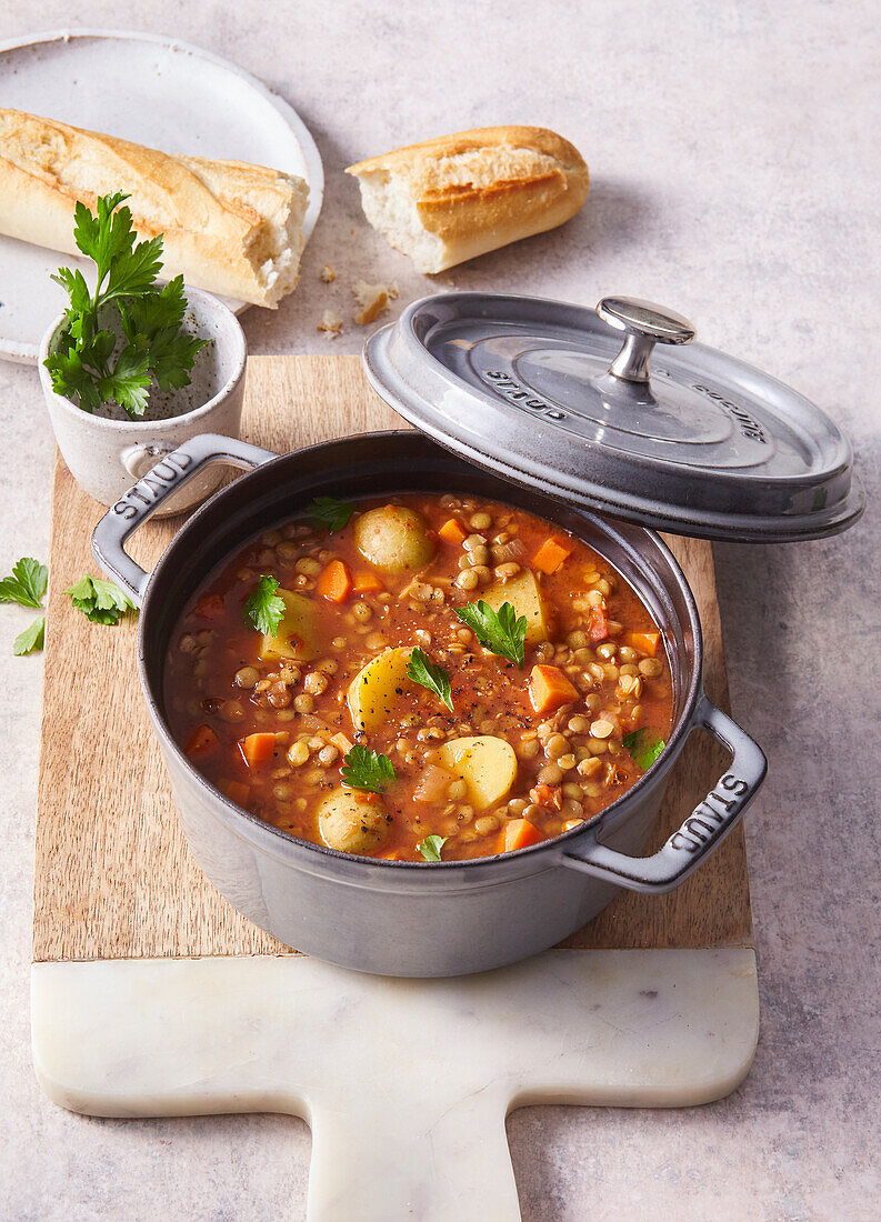 Lentil soup with potatoes and vegetables