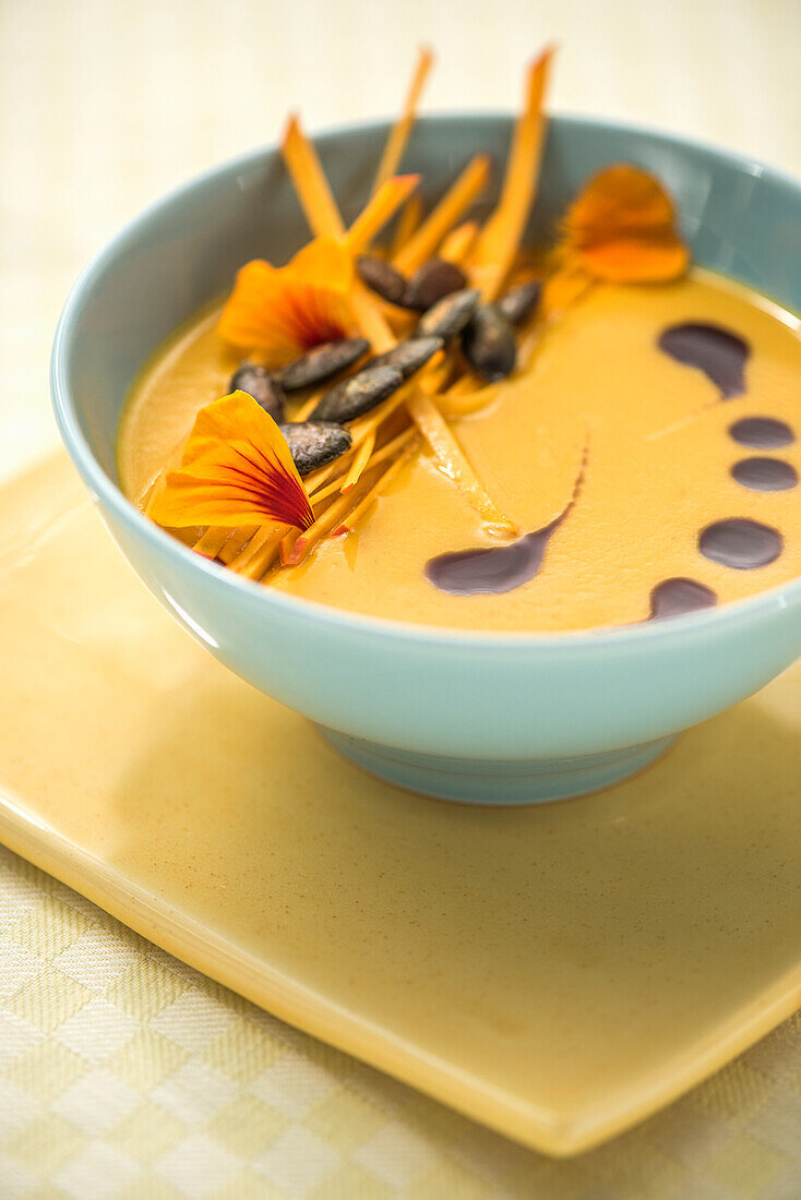 Pumpkin soup with roasted pumpkin seeds and pumpkin oil