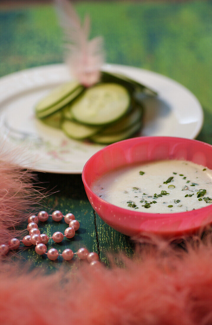 Cucumber with chive dip