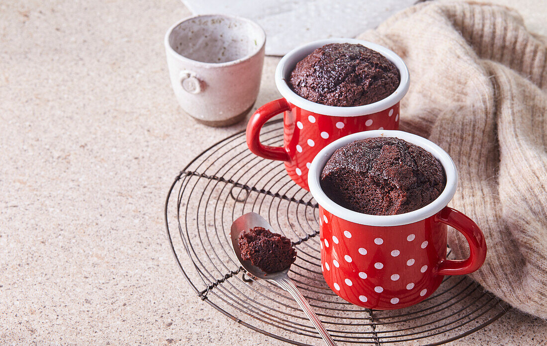 Mug brownies with chocolate and cinnamon