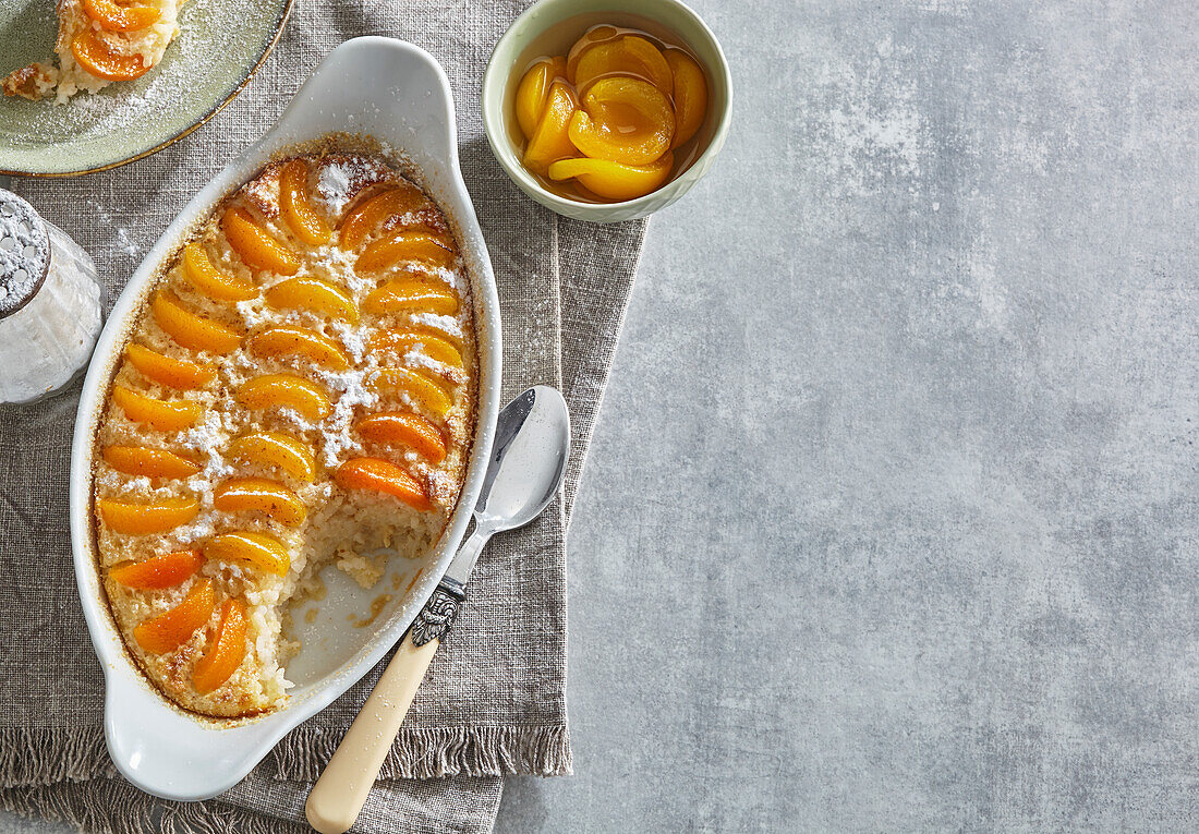 Rice pudding casserole with apricots