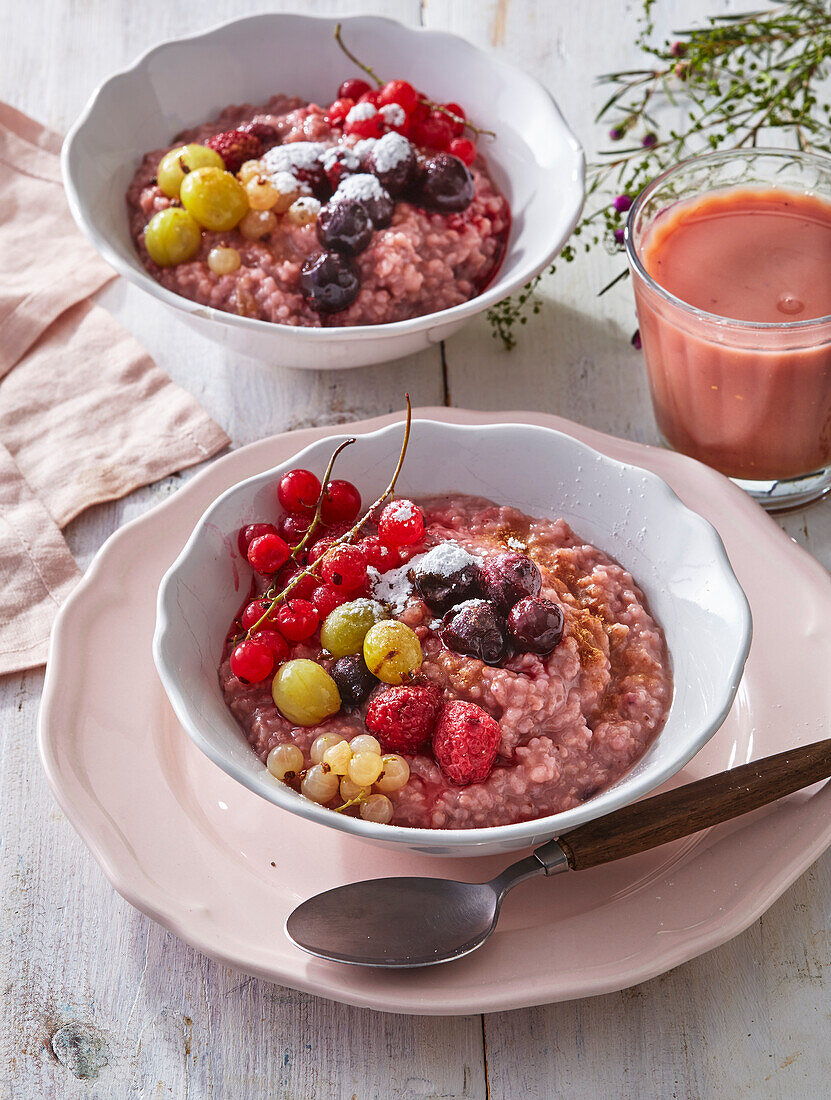 Millet porridge with fresh berries and cinnamon