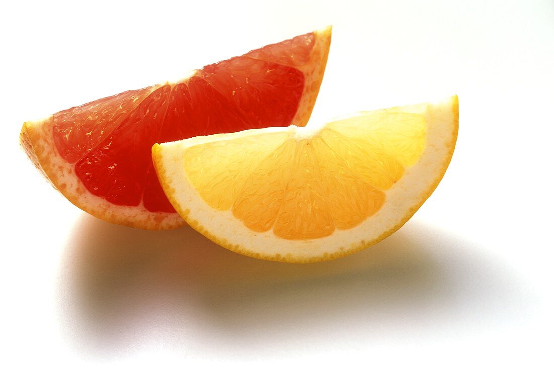 A Red Grapefruit Wedge and a White Grapefruit Wedge