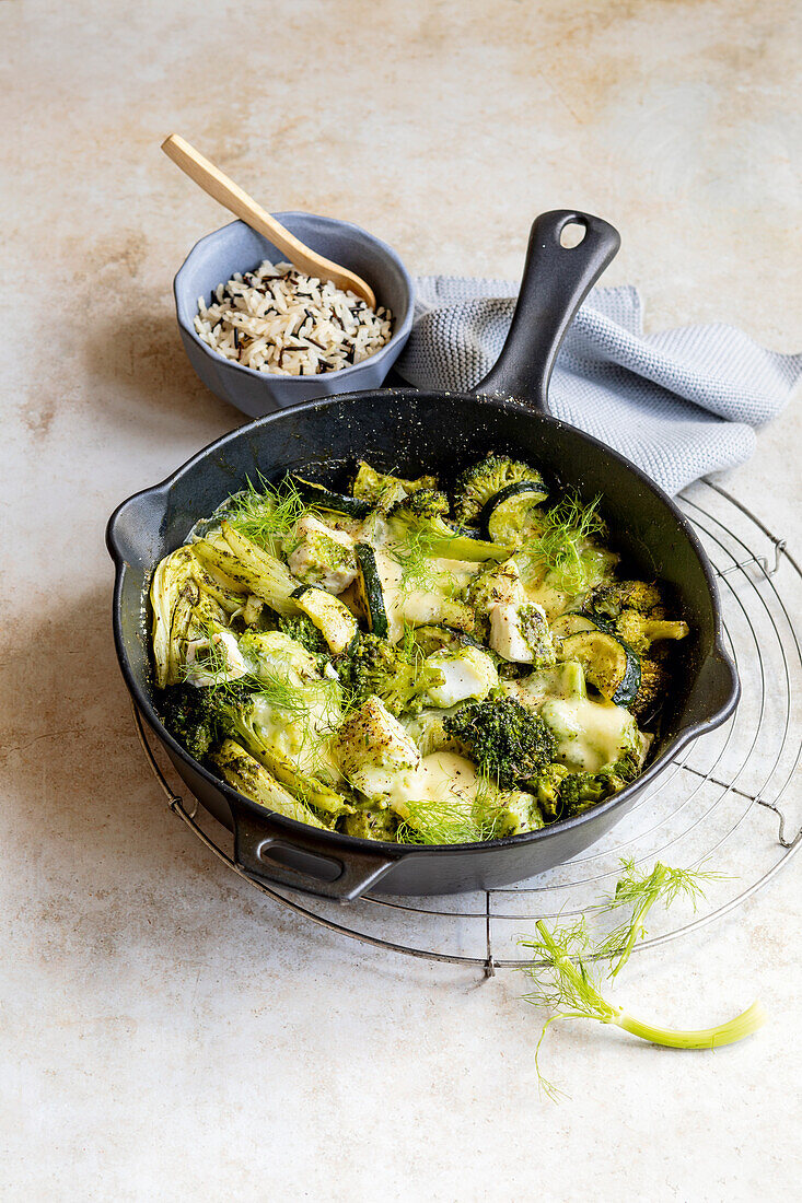 Cod gratin with fennel and broccoli
