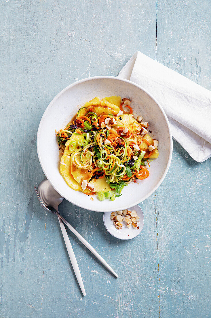 Asian zoodles with vegetables and almonds