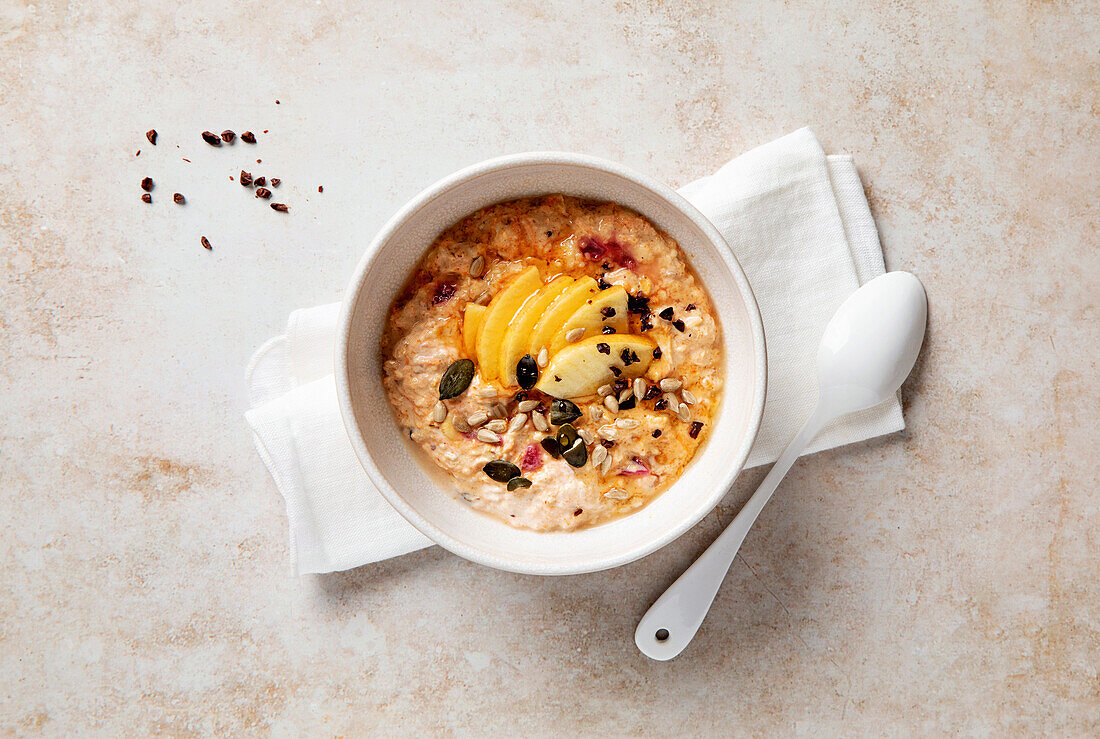 Carrot and apple overnight oats with seeds