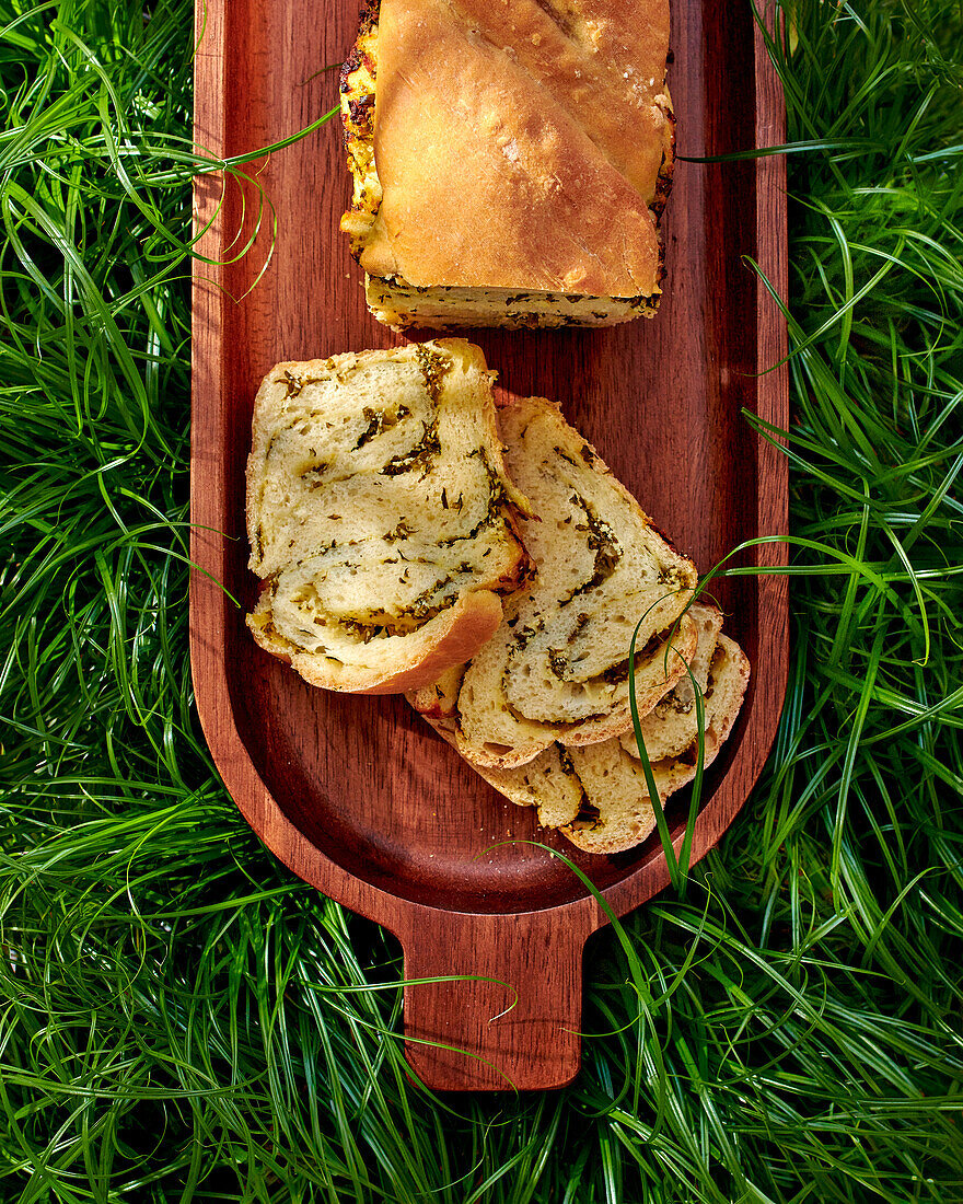 Babka with fresh herbs and goat's cheese