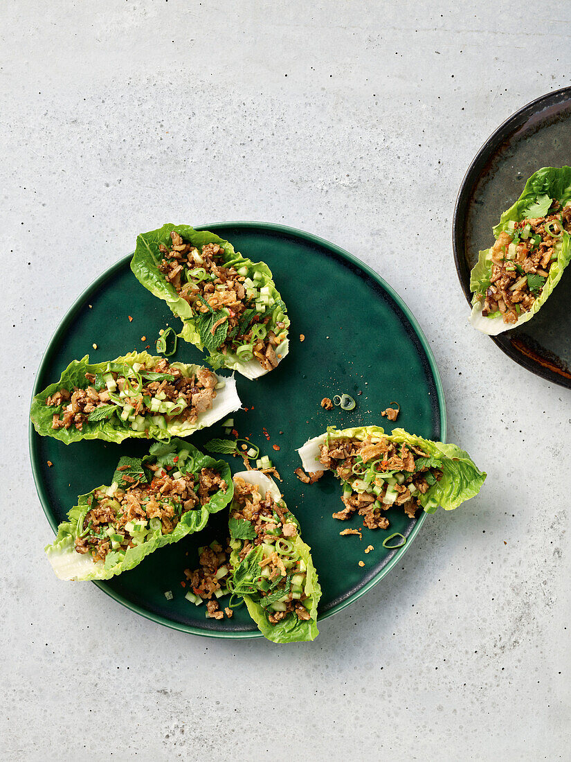 Thai tofu larb in lettuce leaves