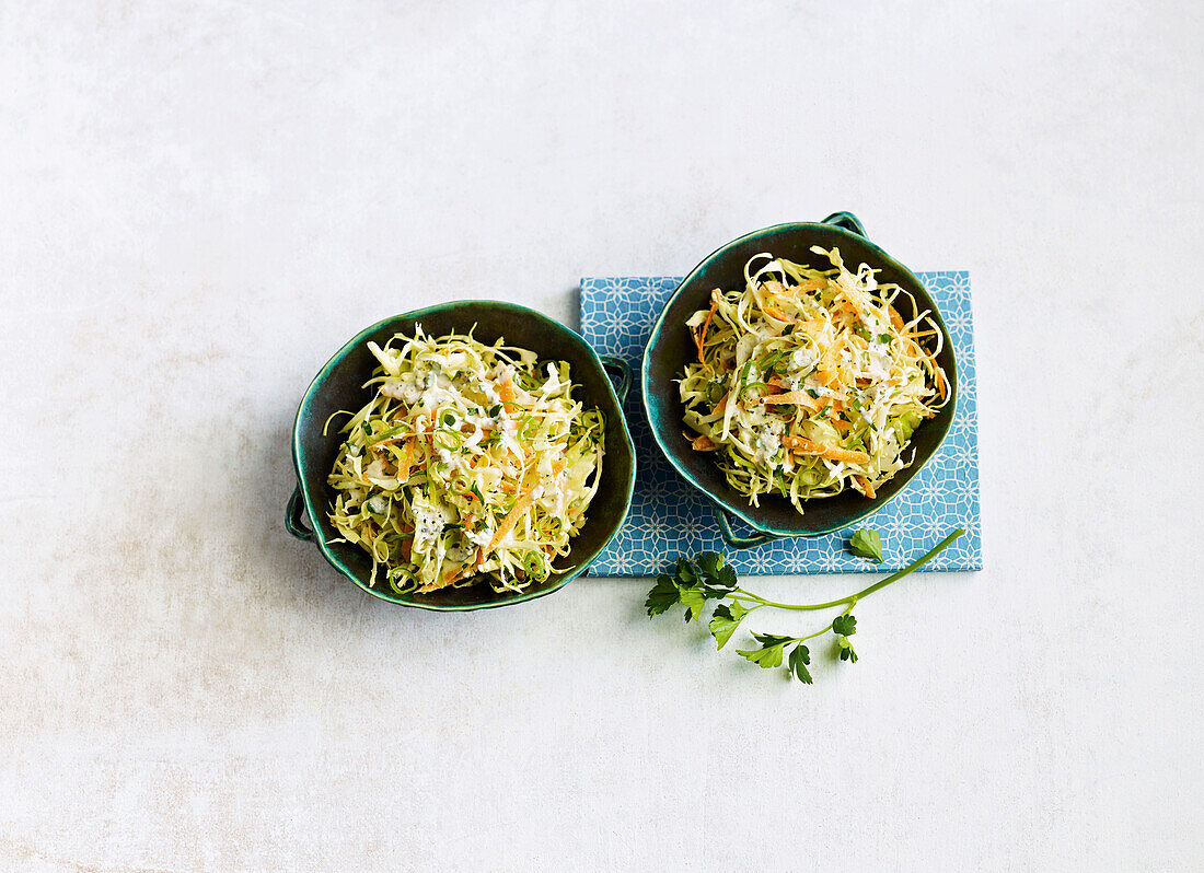 Pointed cabbage and carrot salad with yoghurt dressing