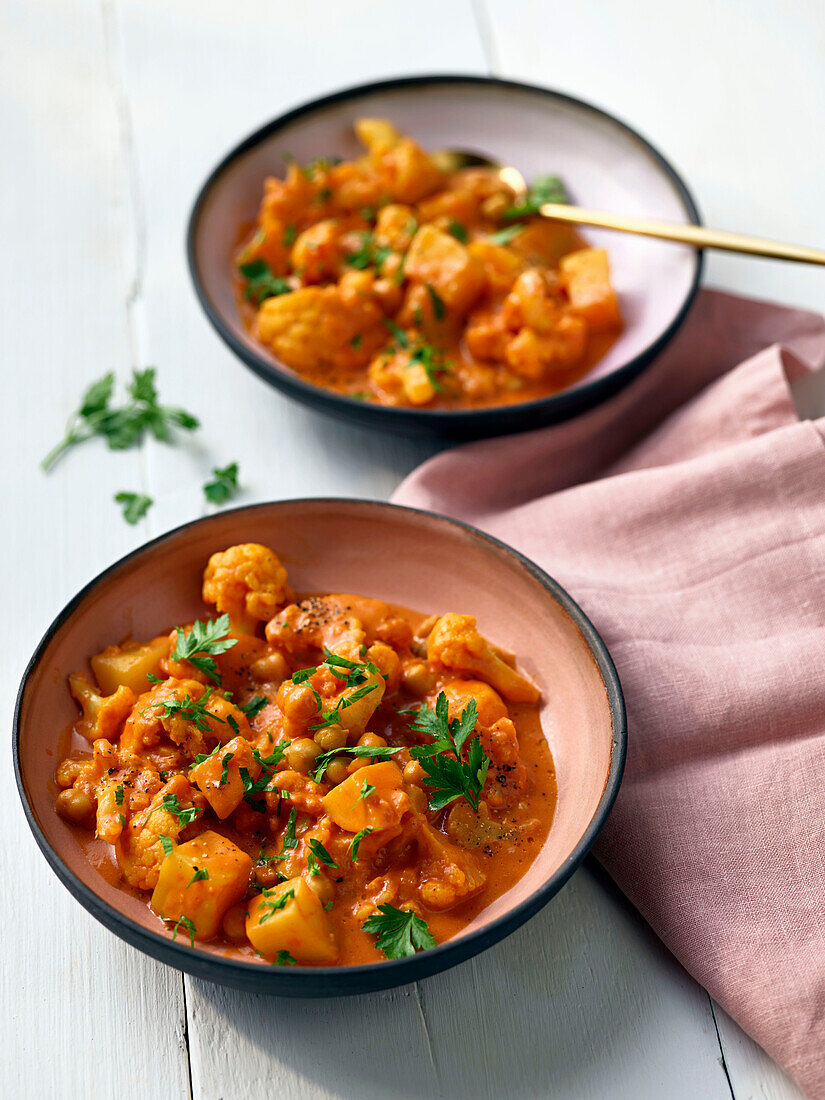 Blumenkohlcurry mit Kartoffeln und Kräutern