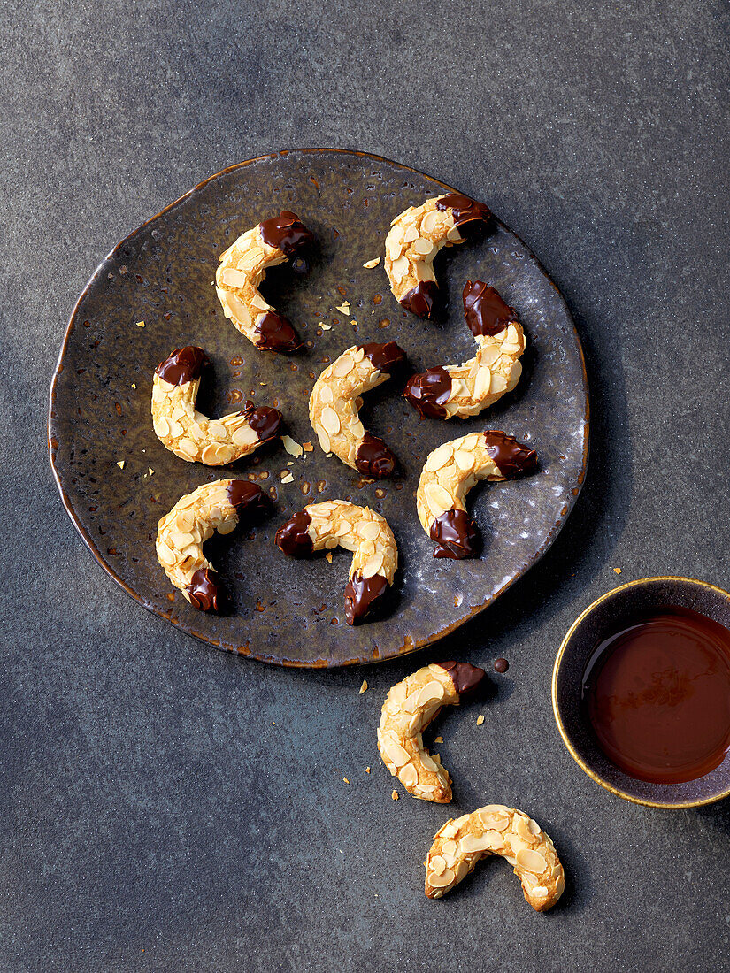 Almond croissants with chocolate icing