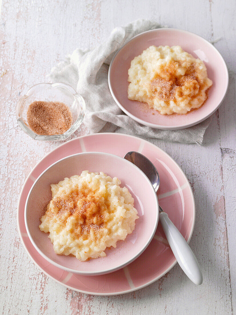 Rice pudding with cinnamon and sugar