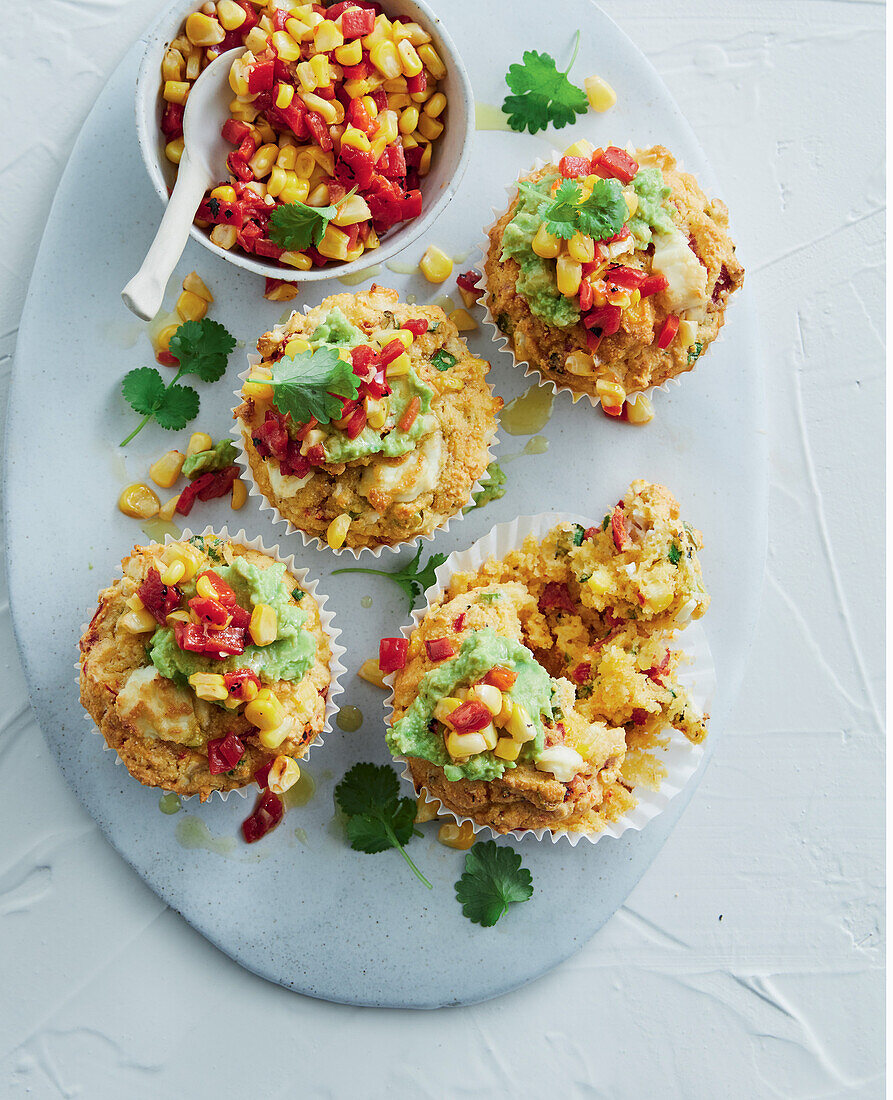 Spicy Mexican polenta muffins with corn salsa