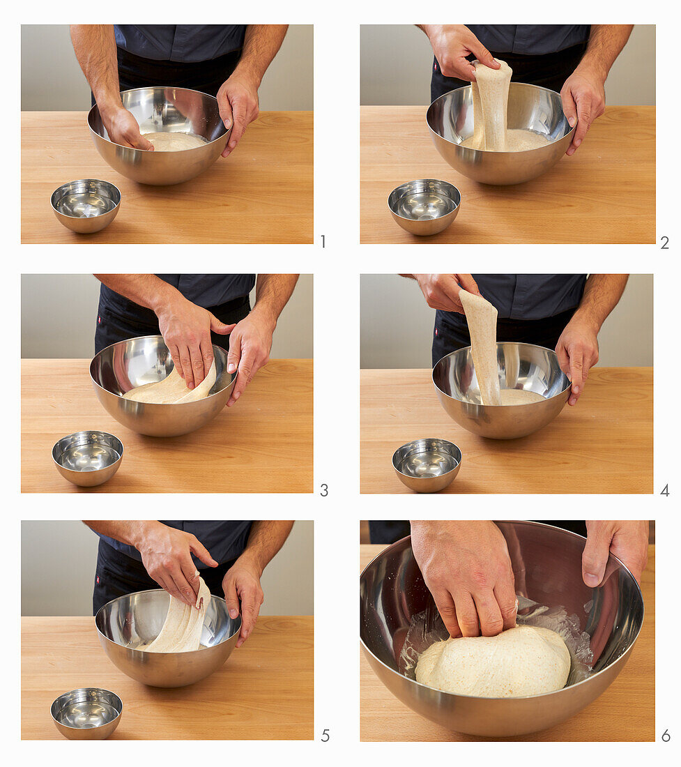 Folding and stretching bread dough