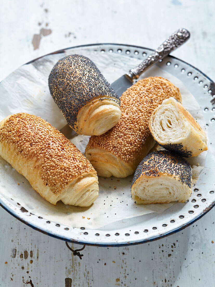 Danish rolls with sesame and poppy seeds