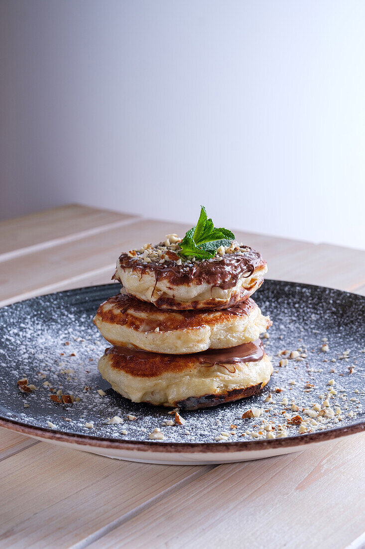 Slavic pancakes with chocolate cream and mint