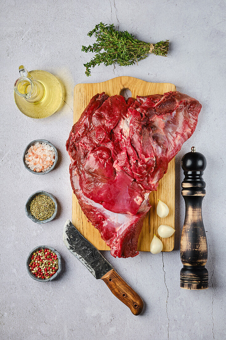 Raw venison with herbs and spices