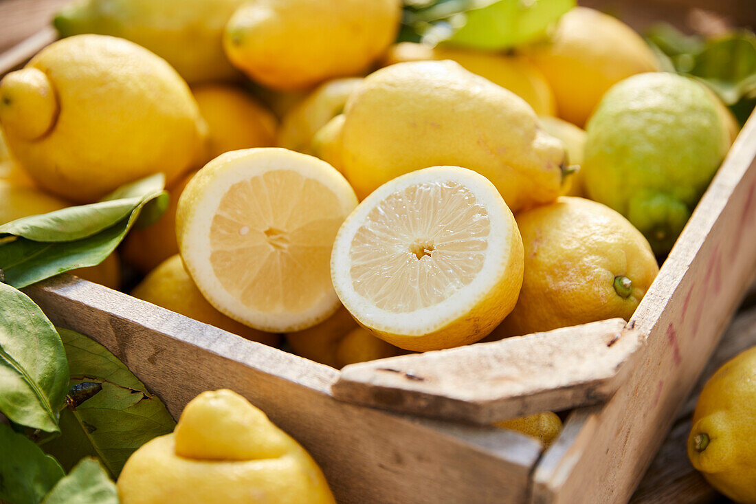 Box of whole and half lemons