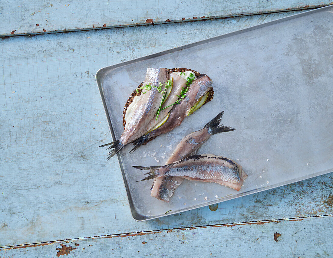 Matjes herring on rye bread