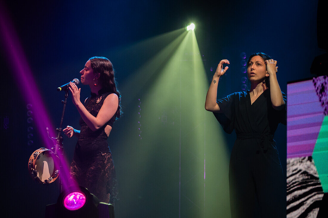 Fillas de Cassandra, Galician musical duo formed in 2022 by María SOA and Sara Faro, perform live at the MIN Independent Music Awards 2024, Zaragoza, Spain