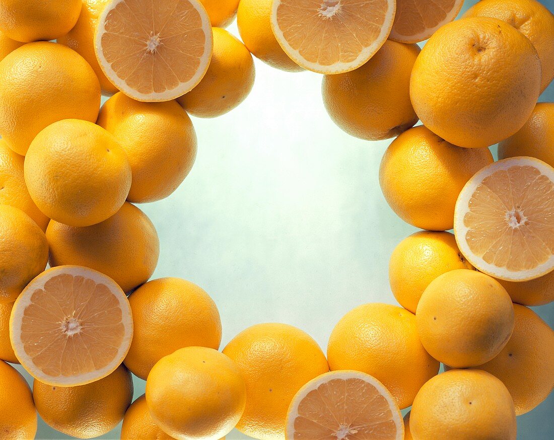 Gelbe Grapefruits, um den Bildrand gelegt
